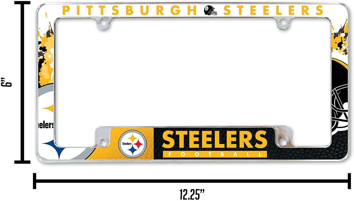 Pittsburgh Steelers Metal License Plate Frame Chrome Tag Cover All Over Design 12x6 Inch 3