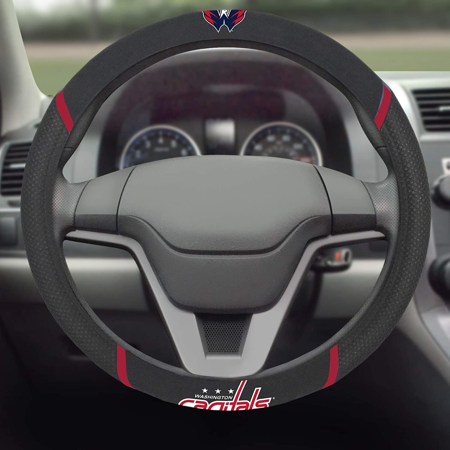 Washington Capitals Steering Wheel Cover Premium Embroidered Black 15 Inch 3