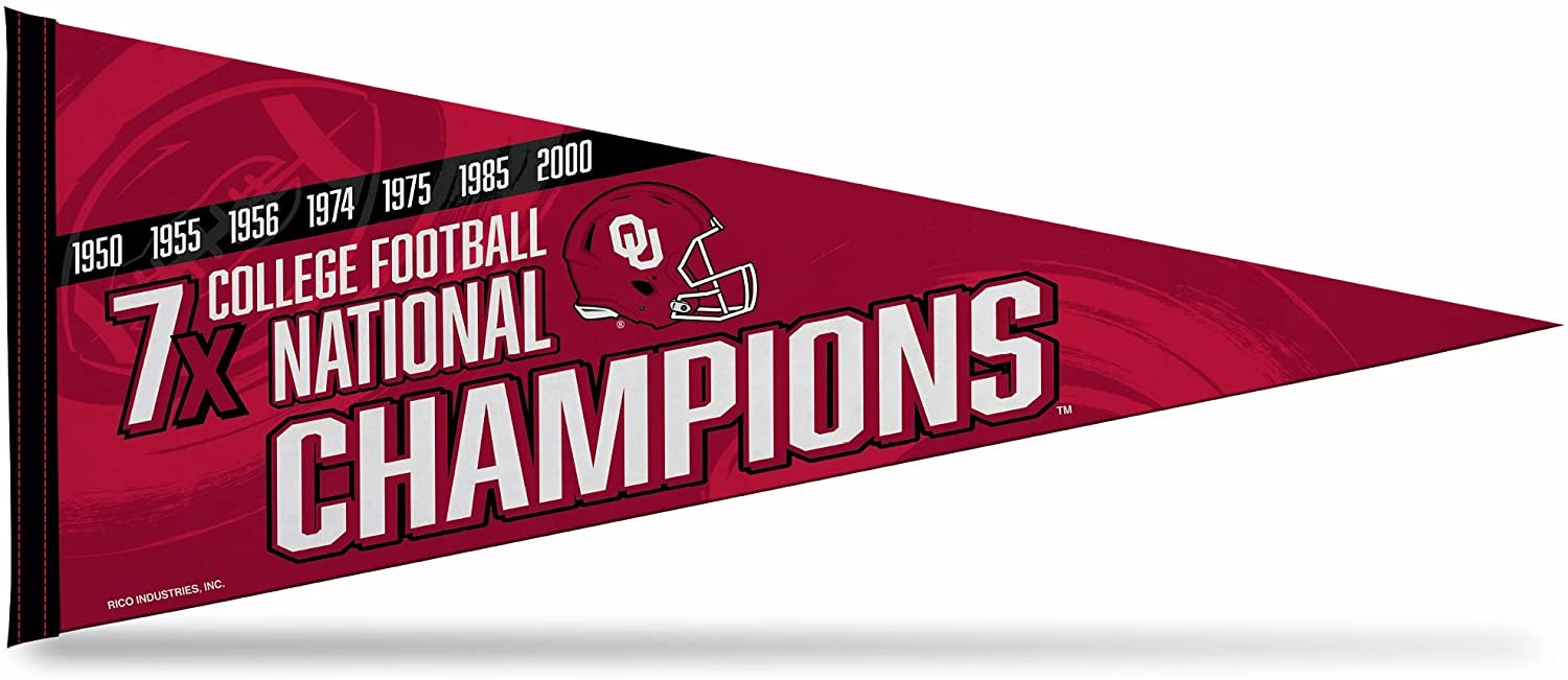 University of Oklahoma Sooners 7-Time Champions Soft Felt Pennant, 12x30 Inch, Easy To Hang 1