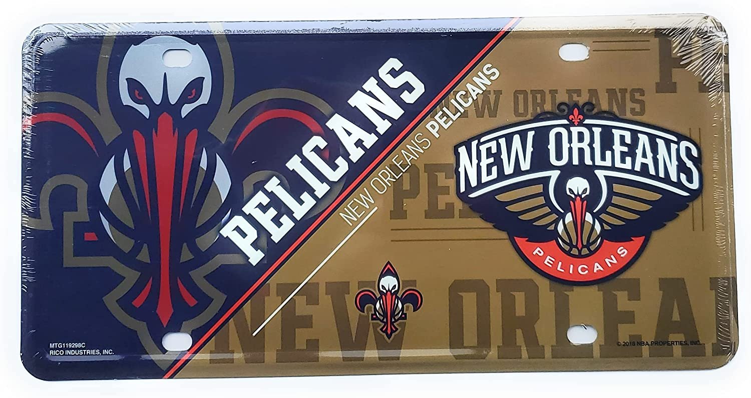 New Orleans Pelicans Metal Tag License Plate Novelty 6x12 Inch Split Design 1