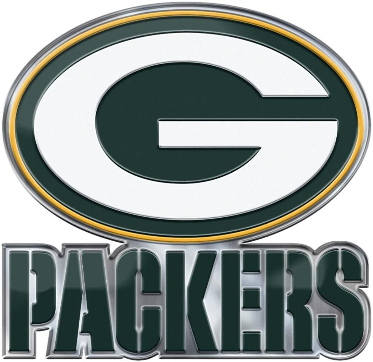Green Bay Packers Premium Aluminum Metal Raised Auto Emblem, Color Embossed, Full Adhesive Backing