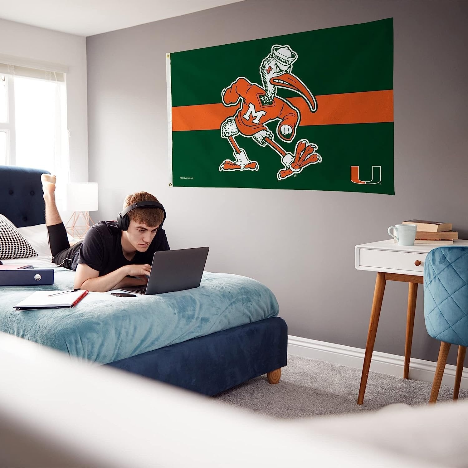 University of Miami Hurricanes Flag Banner 3x5 Feet Metal Grommets Ibis Mascot Design 4