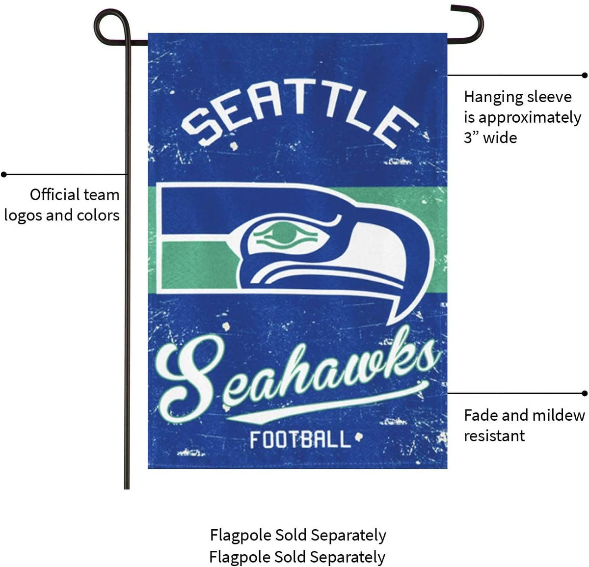 Seattle Seahawks Premium Garden Flag Banner, Double Sided, Retro Vintage Style, Linen, 13x18 Inch 6