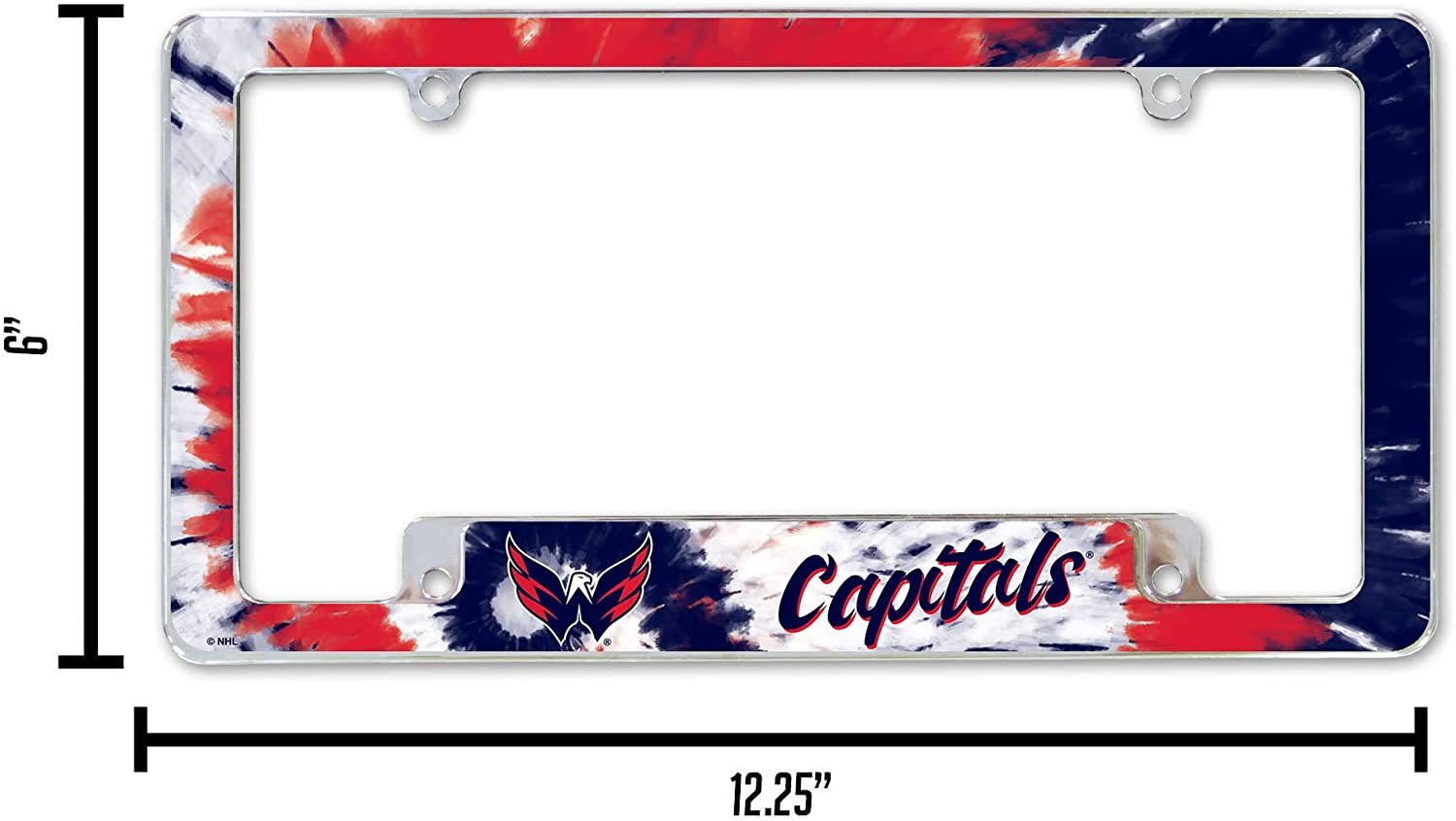 Washington Capitals Metal License Plate Frame Chrome Tag Cover Tie Dye Design 6x12 Inch 5