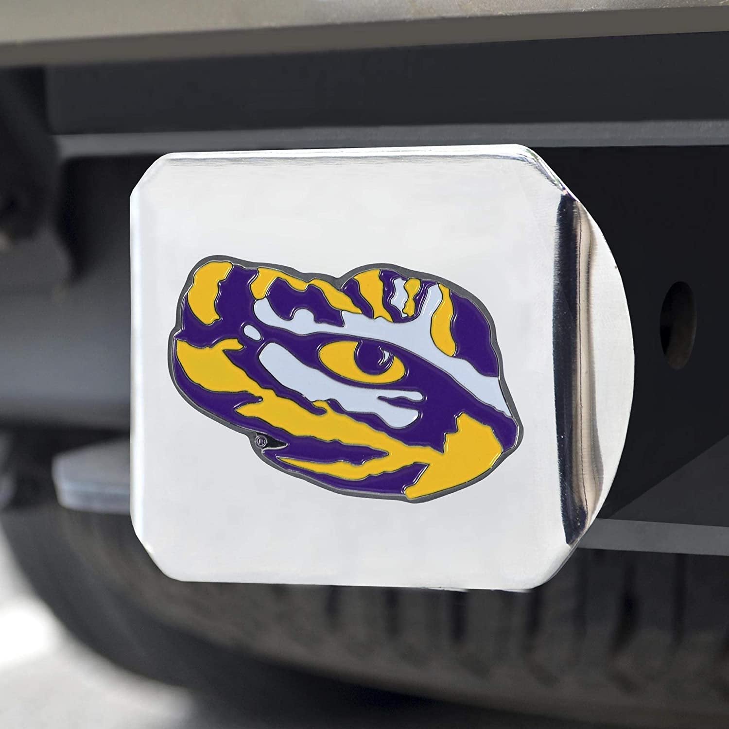 LSU Tigers Hitch Cover Solid Metal with Raised Color Metal Emblem 2" Square Type III Louisiana State University