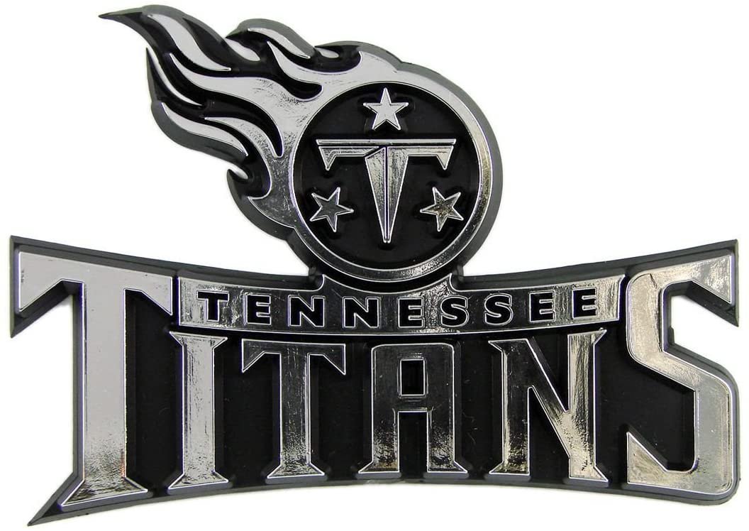 Tennessee Titans Auto Emblem, Silver Chrome Color, Raised Molded Shape Cut Plastic, Adhesive Tape Backing 1