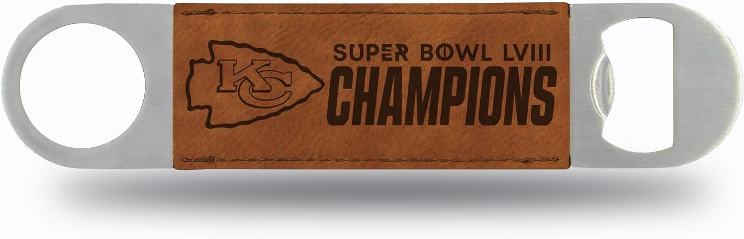 Rico Industries NFL Football Kansas City Chiefs 2024 Super Bowl Champions Faux Leather Laser Engraved Bar Blade - Great Beverage Accessory for Game Day 1