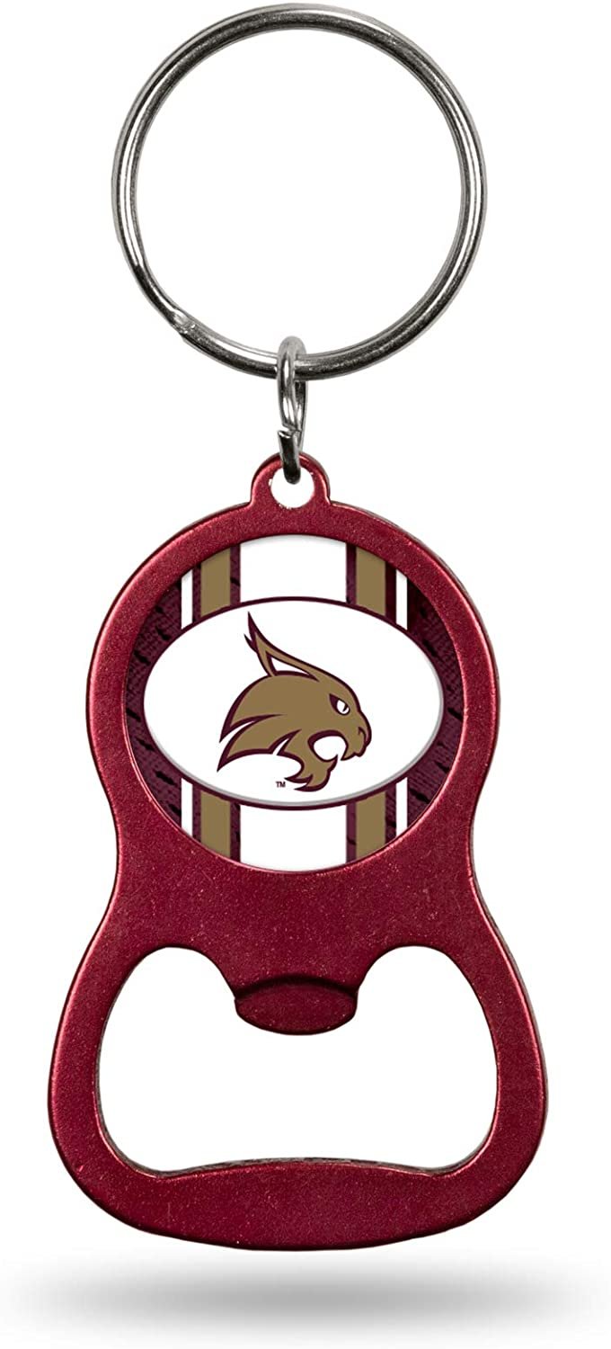 Texas State University Bobcats Premium Solid Metal Bottle Opener Keychain, Key Ring, Team Color