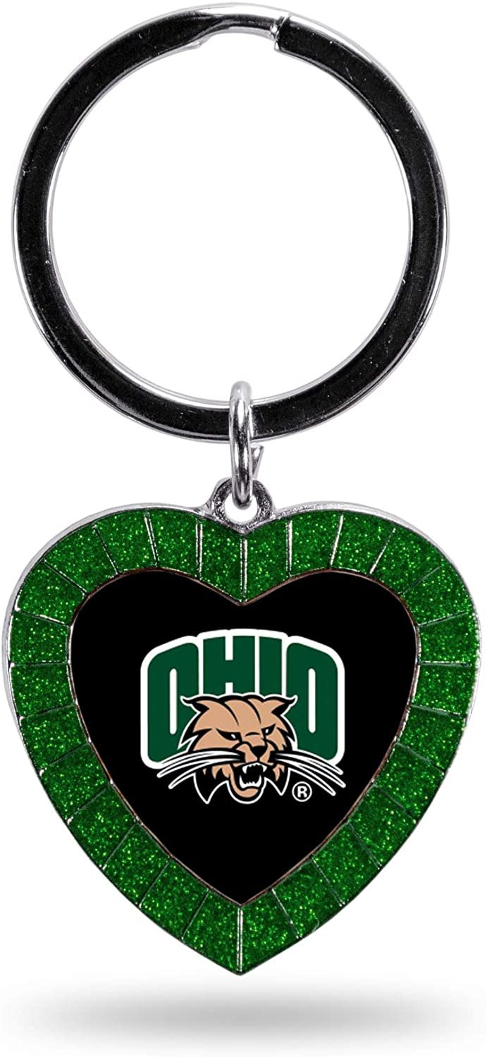 NCAA Ohio Bobcats NCAA Rhinestone Heart Colored Keychain, Green, 3-inches in length