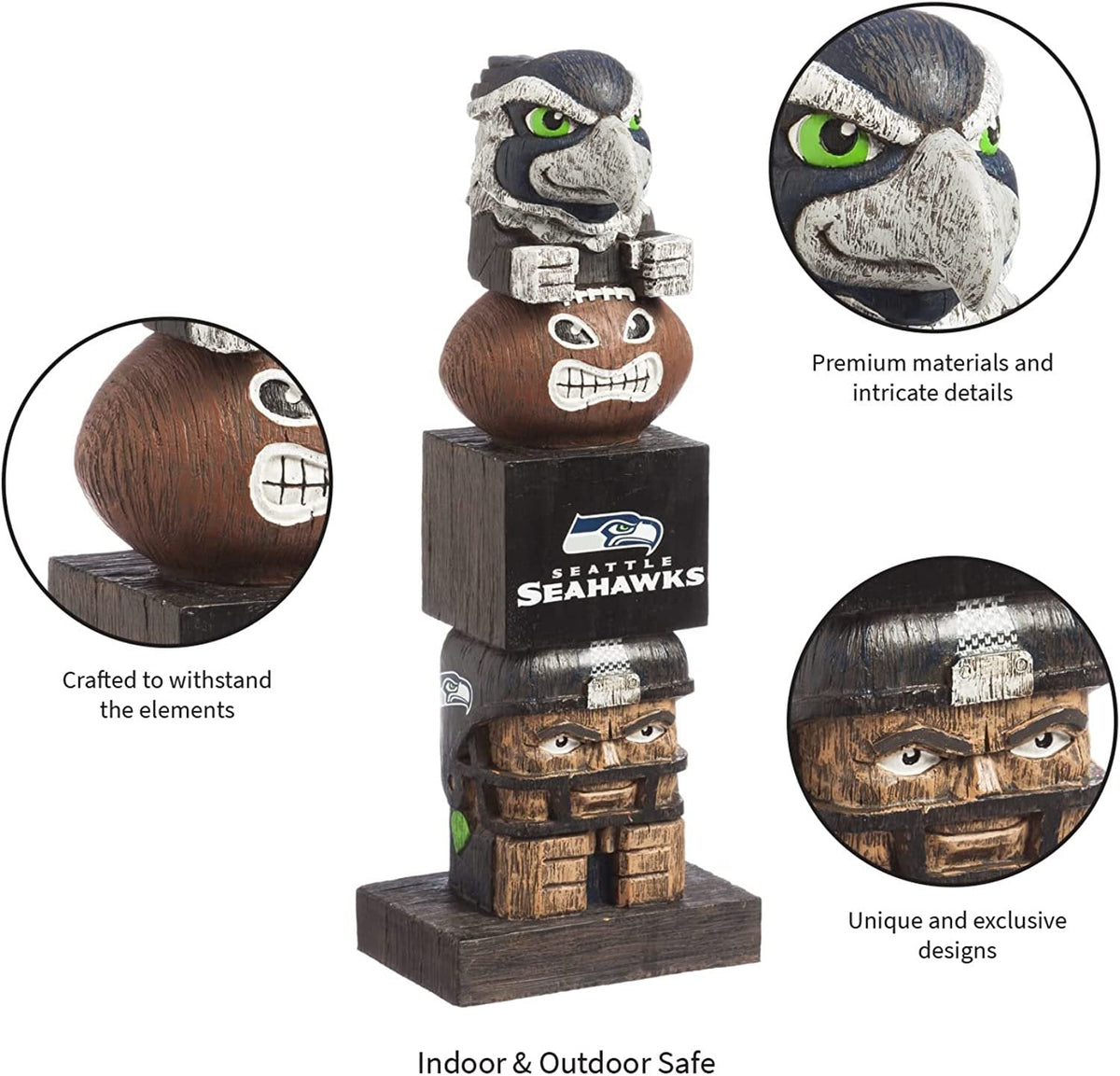 Seattle Seahawks 16 Inch Tiki Totem Garden Statue Resin Outdoor Decoration 4