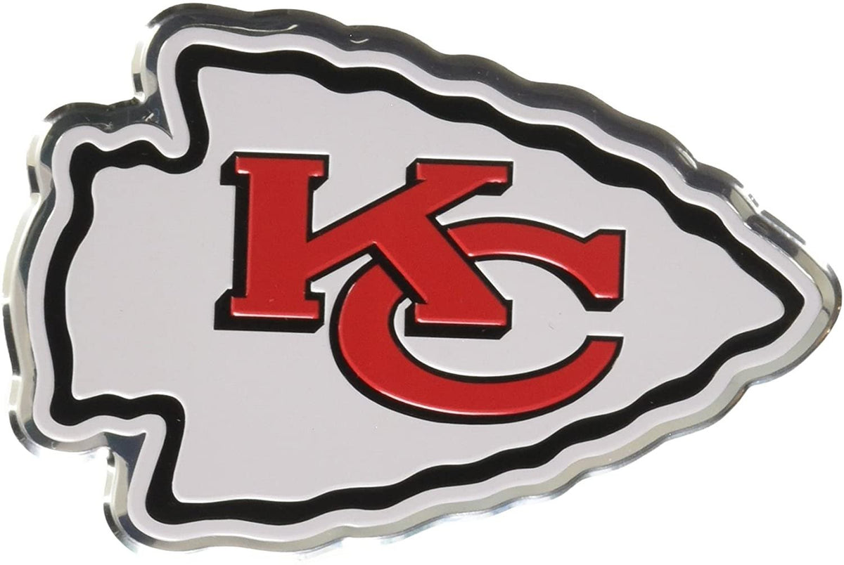 Kansas City Chiefs Auto Emblem, Aluminum Metal, Embossed Team Color, Raised Decal Sticker, Full Adhesive Backing