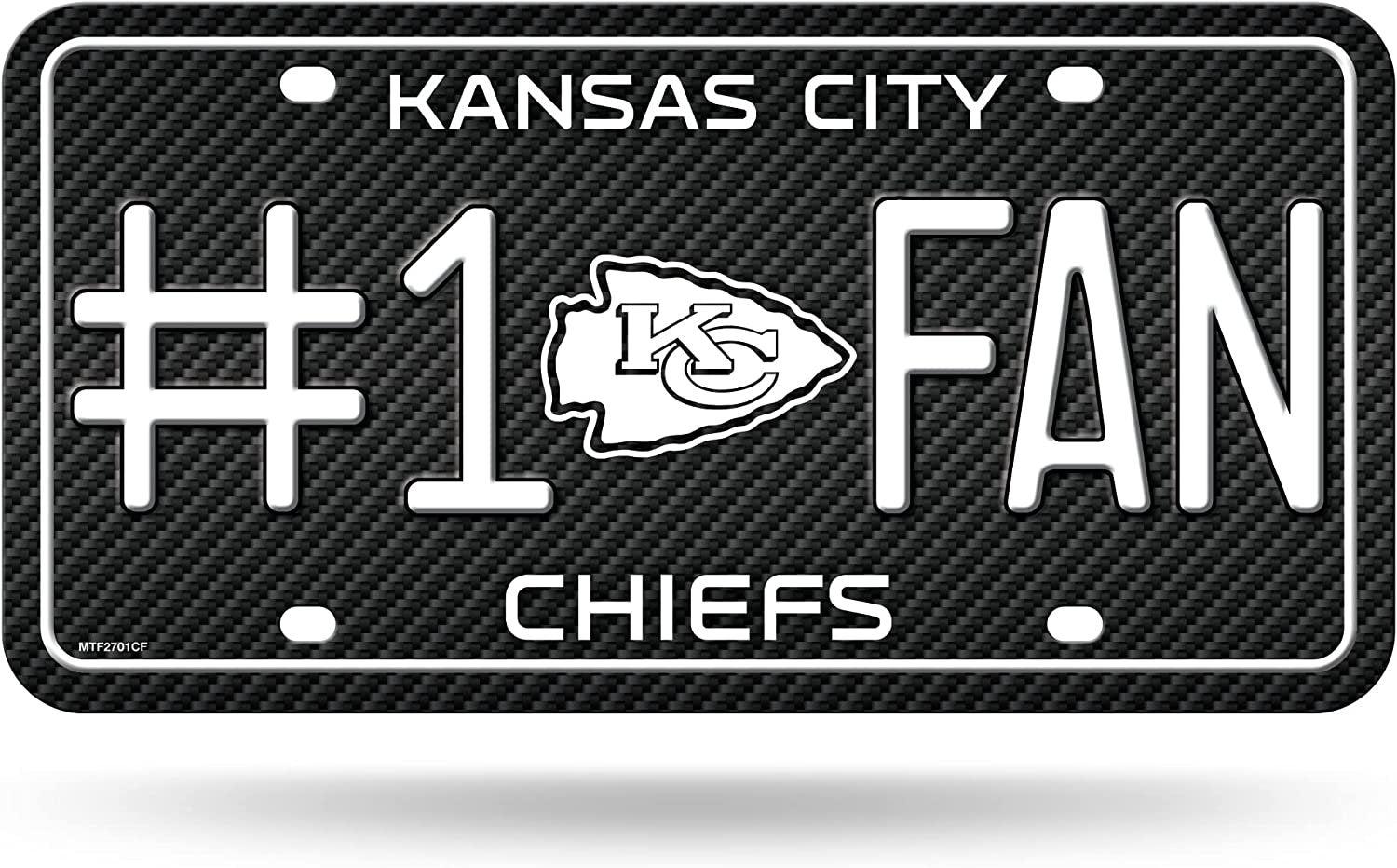 Kansas City Chiefs #1 Fan Metal License Plate Tag Carbon Fiber Design 12x6 Inch 1