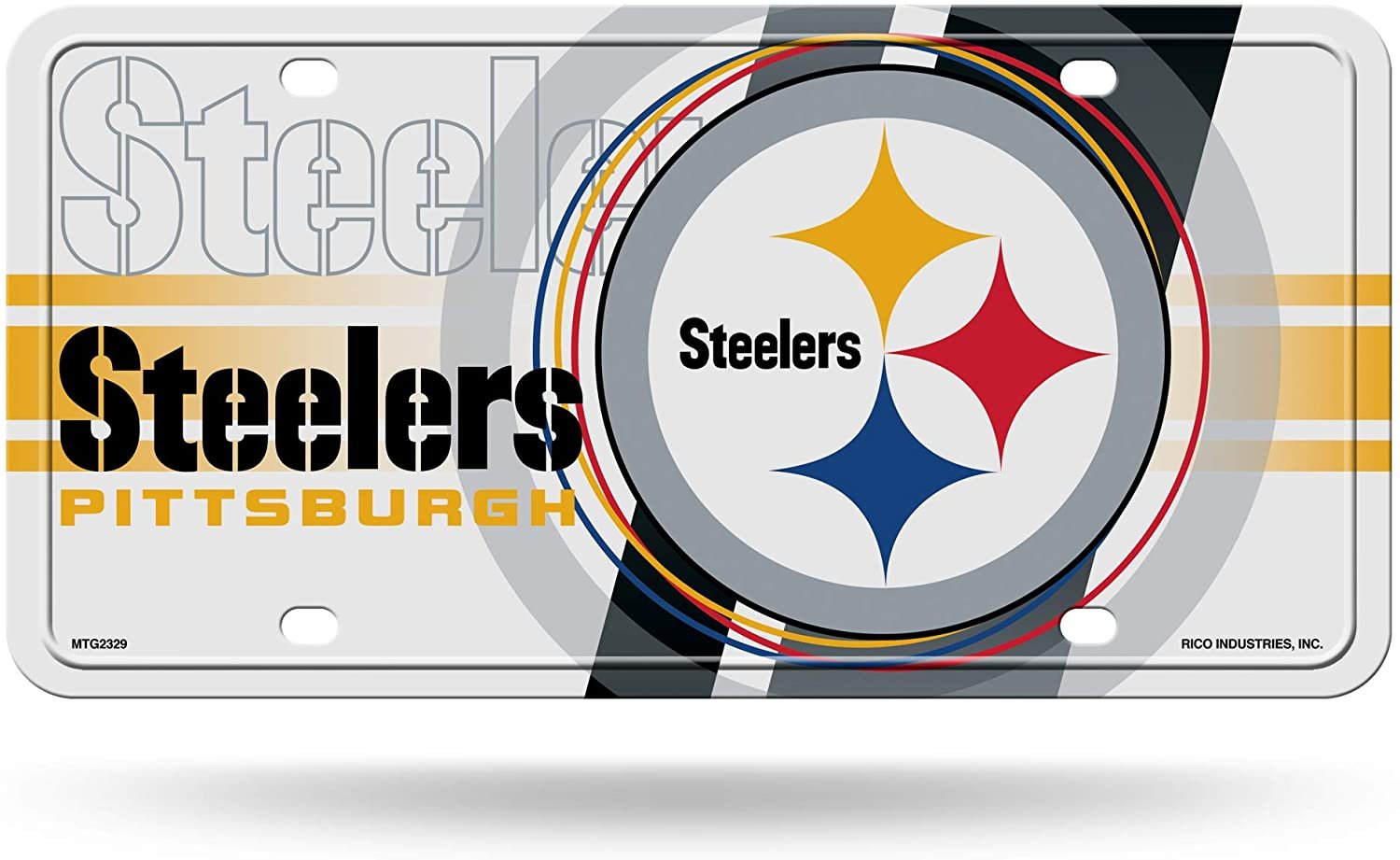 Pittsburgh Steelers Metal Auto Tag License Plate, White Circle Design, 12x6 Inch 1