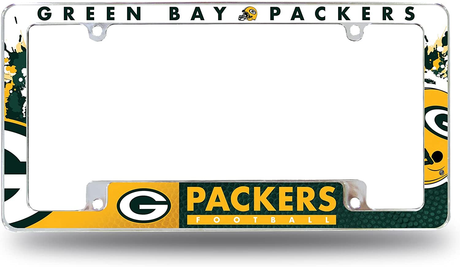 Green Bay Packers Metal License Plate Frame Chrome Tag Cover All Over Design 6x12 Inch 1