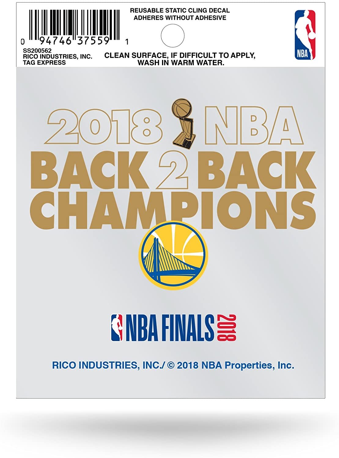 Golden State Warriors 2018 Champions 3 Inch Flat Static Cling Decal 1