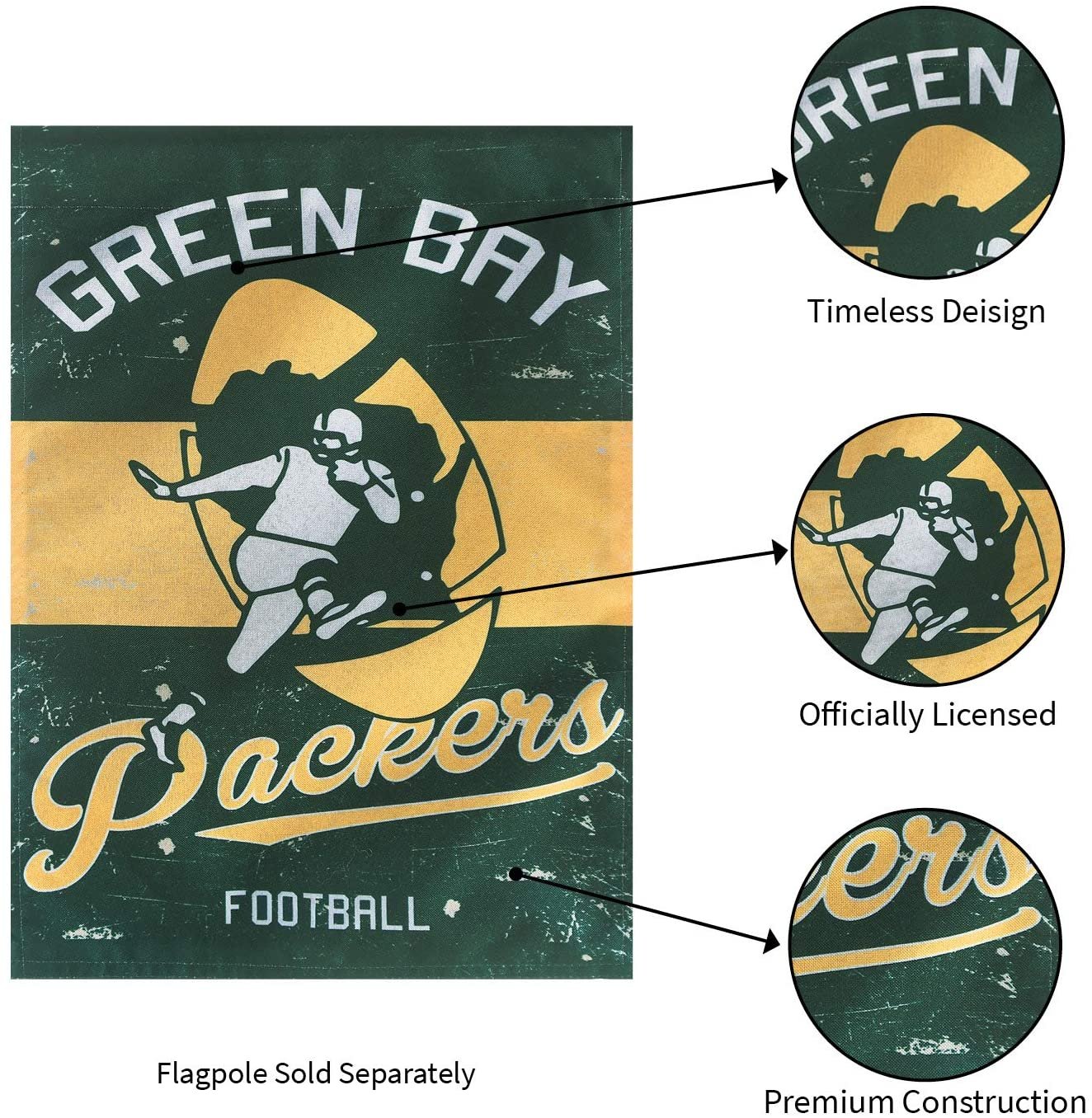 Green Bay Packers Premium Linen Banner Flag Double Sided 28x44 Inch Vintage Logo Design Outdoor 5