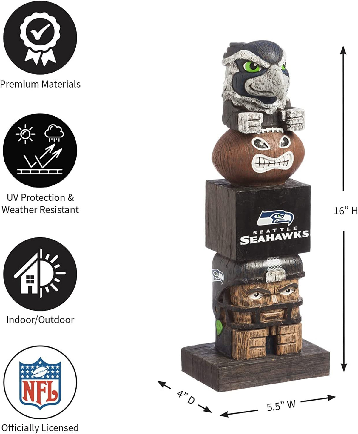 Seattle Seahawks 16 Inch Tiki Totem Garden Statue Resin Outdoor Decoration 3