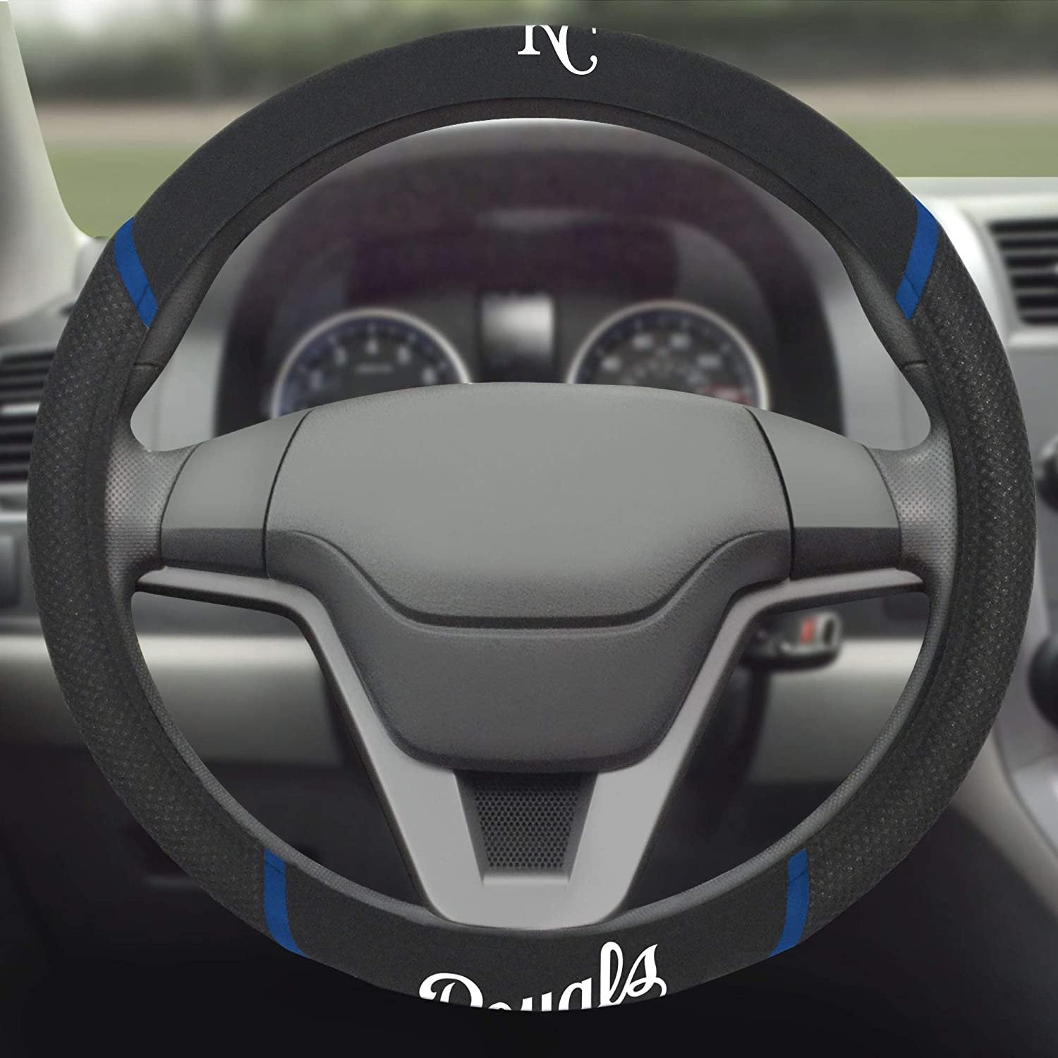 Kansas City Royals Steering Wheel Cover Premium Embroidered Black 15 Inch 3