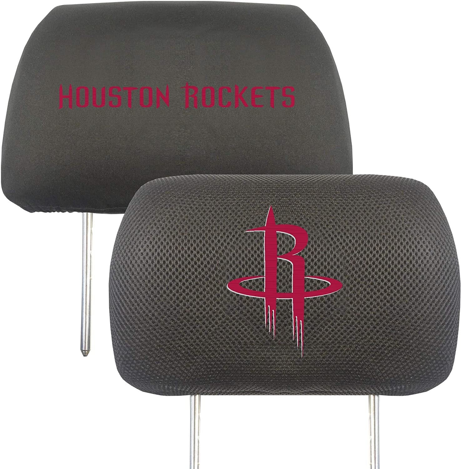 Houston Rockets Pair of Premium Auto Head Rest Covers, Embroidered, Black Elastic, 14x10 Inch 1