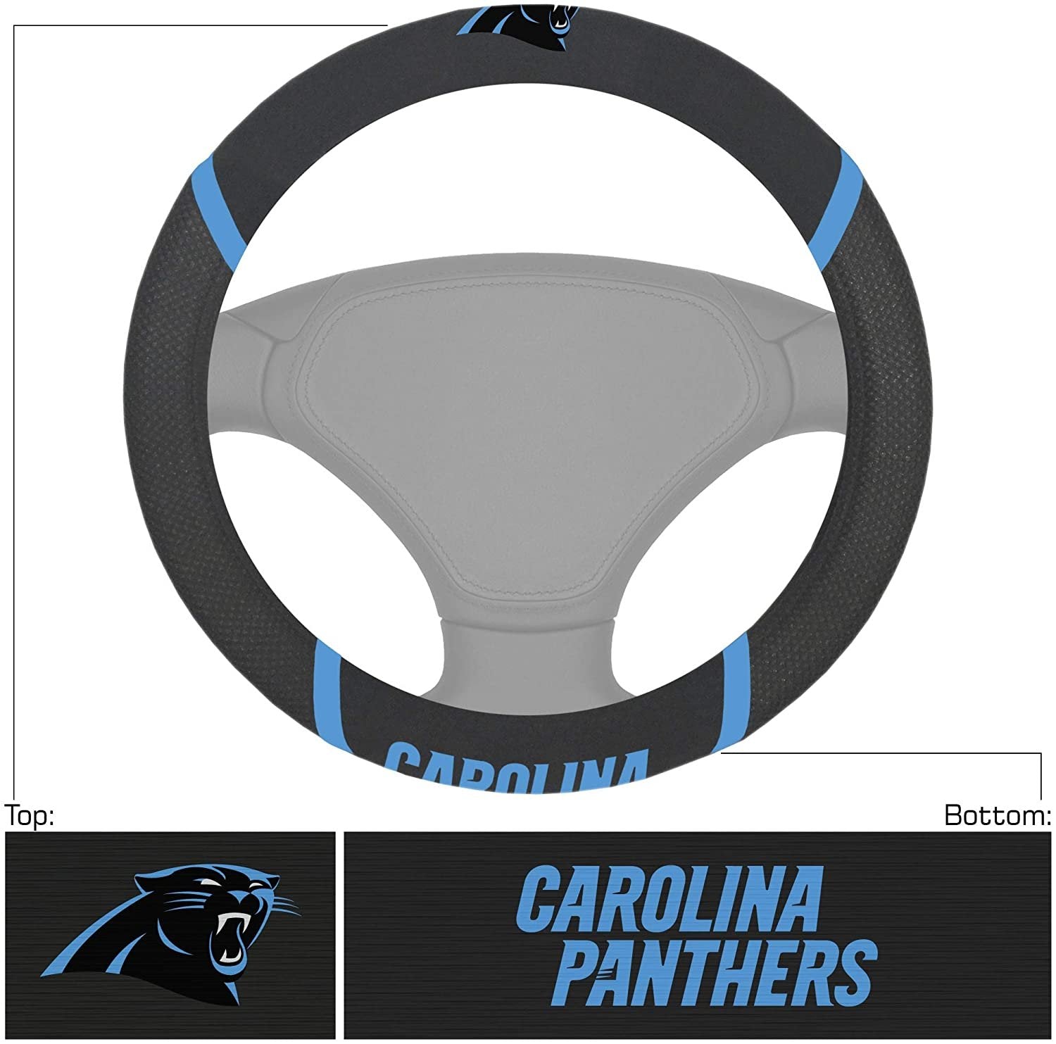 Carolina Panthers Premium 15 Inch Black Emroidered Steering Wheel Cover 2