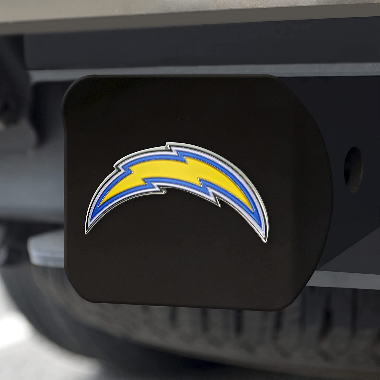 Los Angeles Chargers Hitch Cover Black Solid Metal with Raised Color Metal Emblem 2" Square Type III