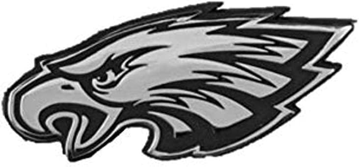 Philadelphia Eagles Auto Emblem, Silver Chrome Color, Raised Molded Shape Cut Plastic, Adhesive Tape Backing