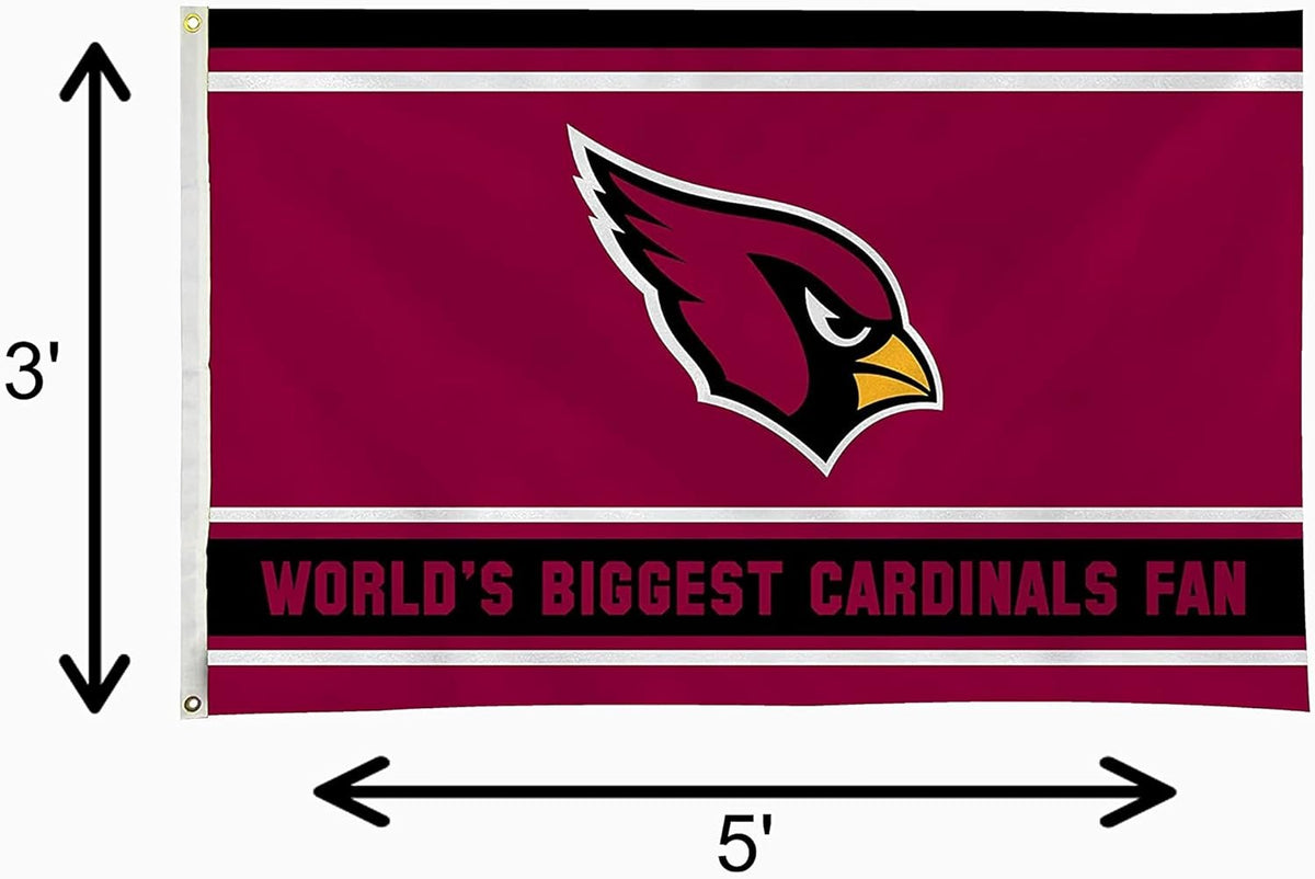 Arizona Cardinals 3x5 Feet Flag Banner, World's Biggest Fan, Metal Grommets, Single Sided, Indoor or Outdoor Use 7