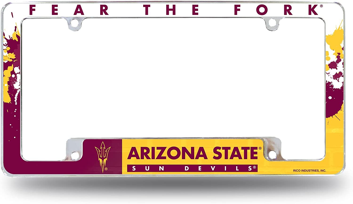 Arizona State Unversity Sun Devils Metal License Plate Frame Chrome Tag Cover All Over Design 6x12 Inch 1
