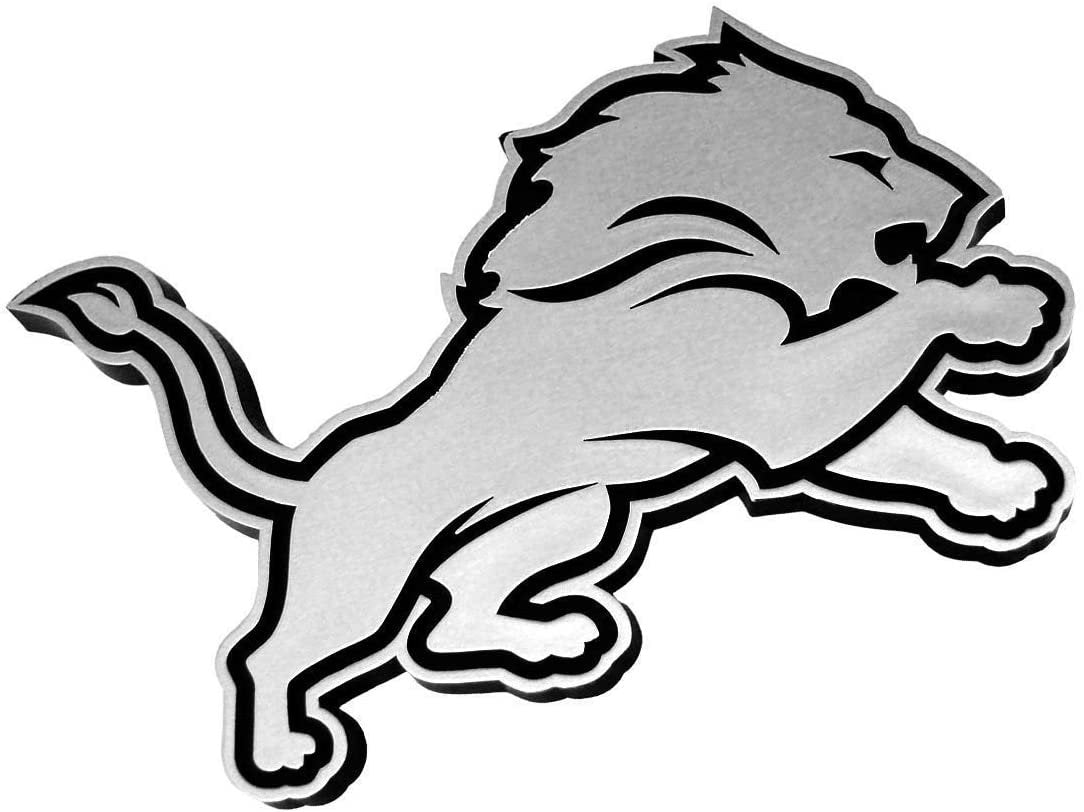 Detroit Lions Auto Emblem, Plastic Molded, Silver Chrome Color, Raised 3D Effect, Adhesive Backing