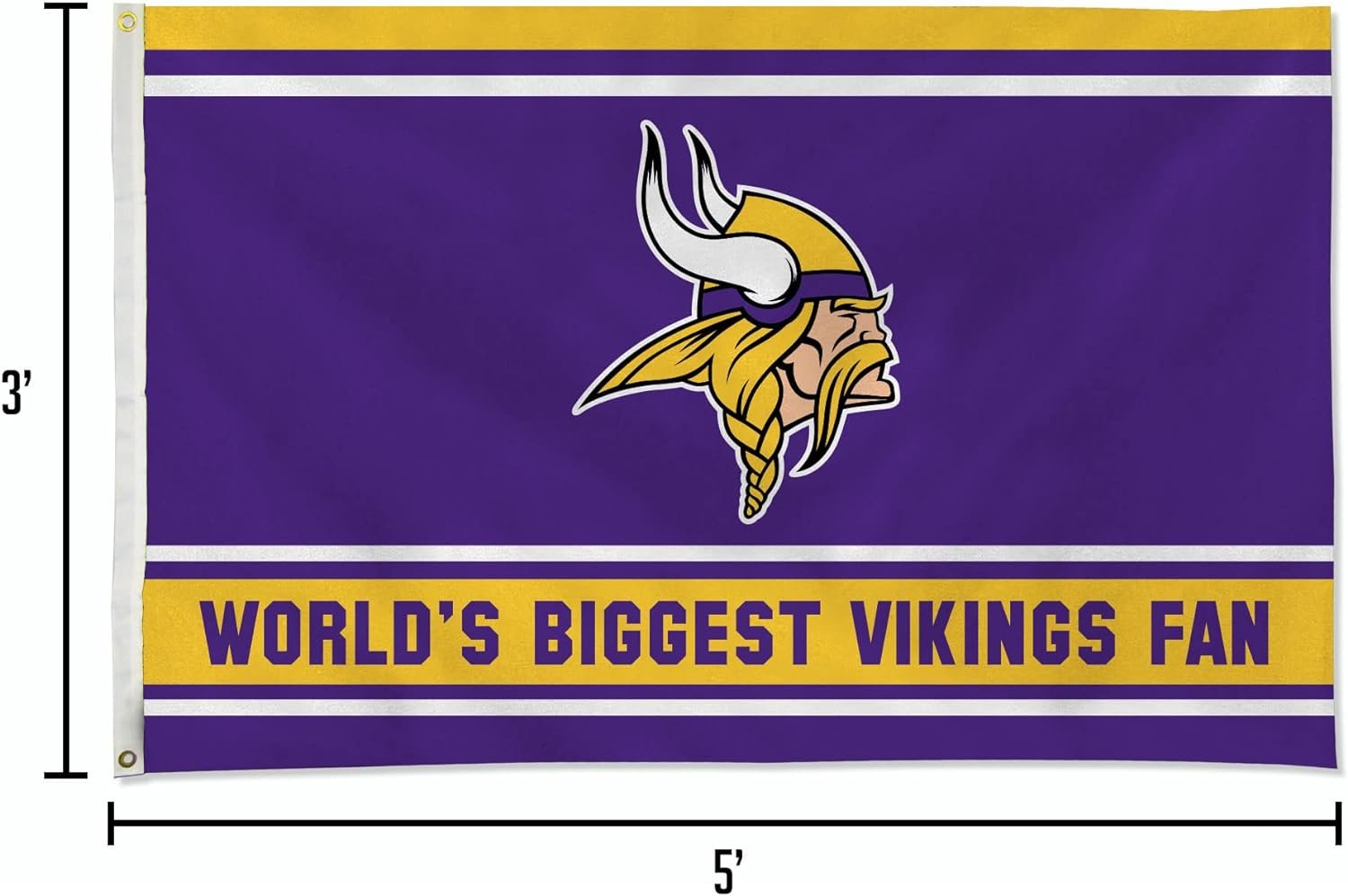 Minnesota Vikings 3x5 Feet Flag Banner, World's Biggest Fan, Metal Grommets, Single Sided, Indoor or Outdoor Use 4