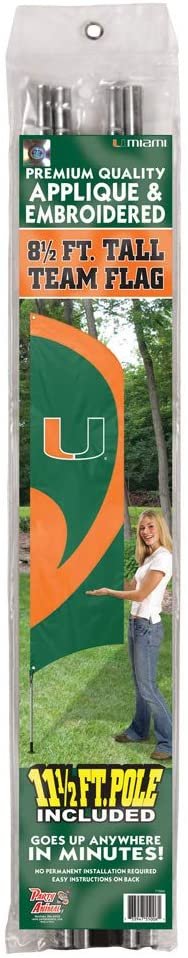 University of Miami Hurricanes Tall Team Flag Tailgating Flag Kit 8.5 x 2.5 feet with Pole 3