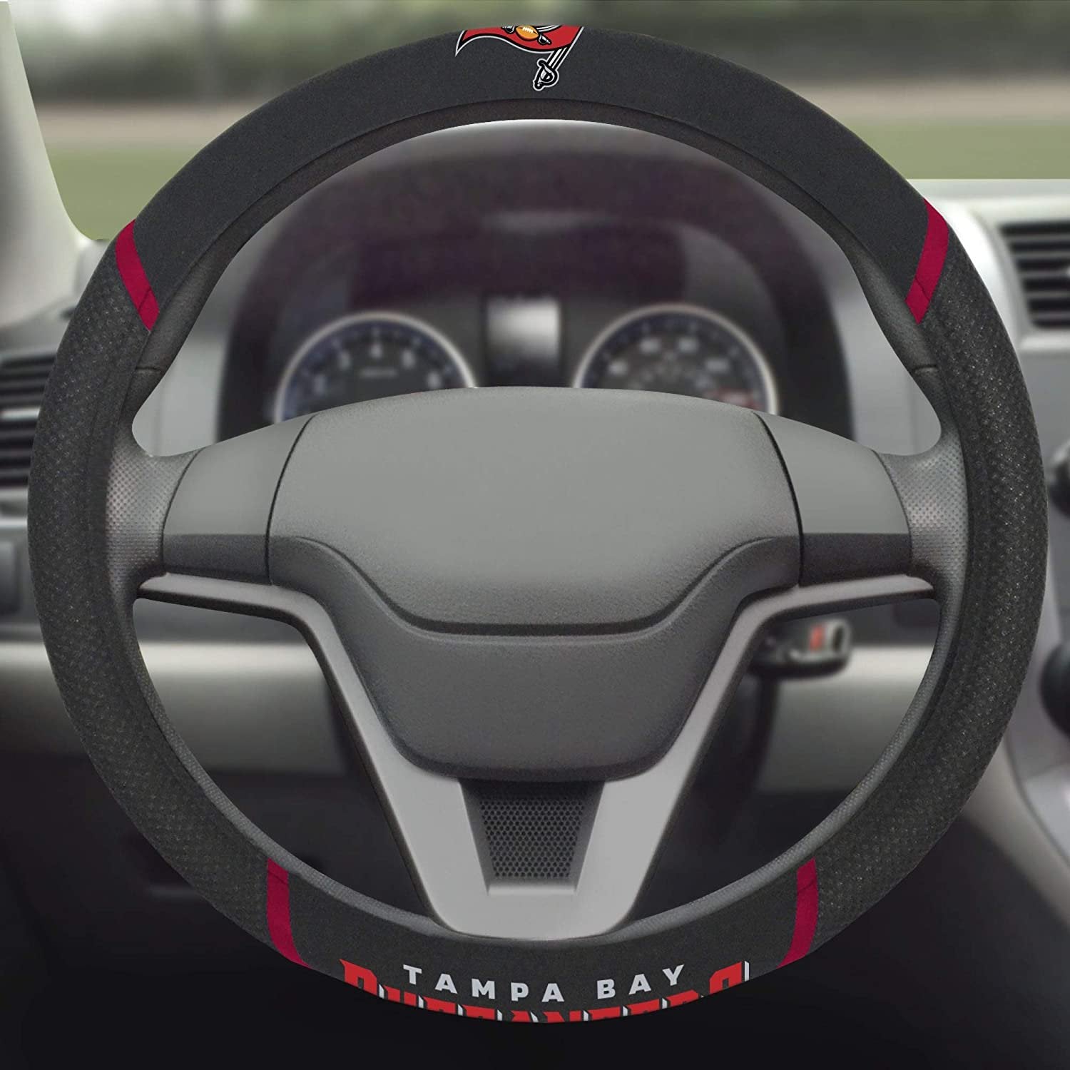 Tampa Bay Buccaneers Premium 15 Inch Black Emroidered Steering Wheel Cover 3