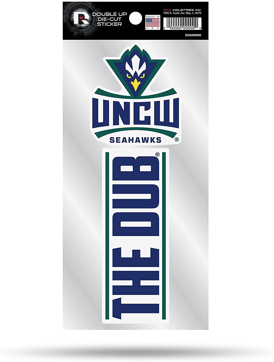 University of North Carolina Wilmington Seahawks 2-Piece Double Up Die Cut Sticker Decal Sheet, 4x8 Inch