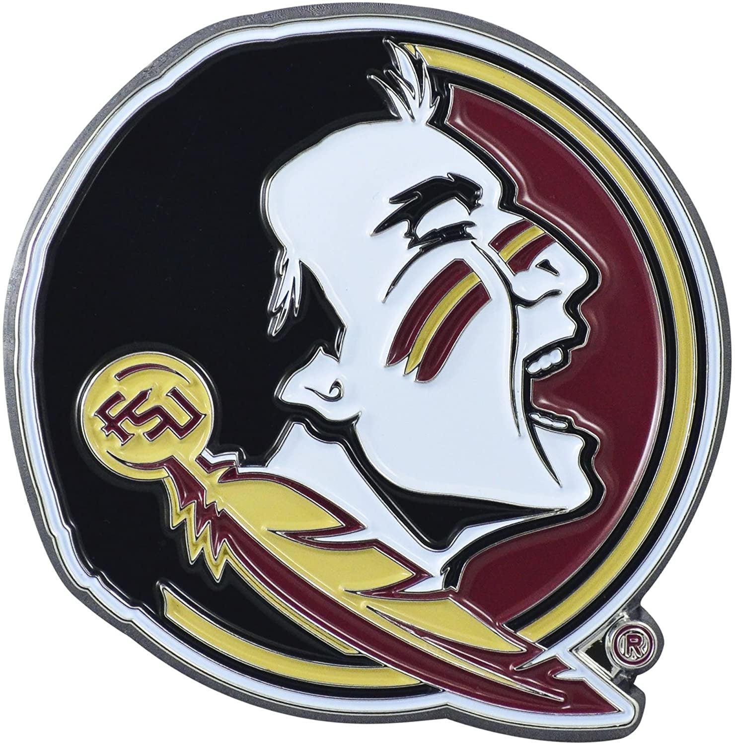 Florida State University Seminoles Premium Solid Metal Raised Auto Emblem, Team Color, Shape Cut, Adhesive Backing