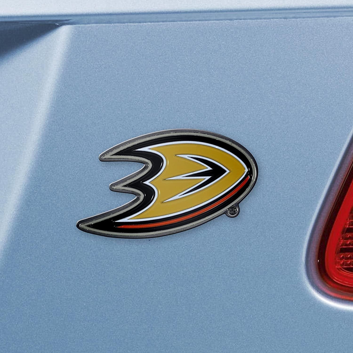 Anaheim Ducks Premium Solid Metal Raised Auto Emblem, Team Color, Shape Cut, Adhesive Backing