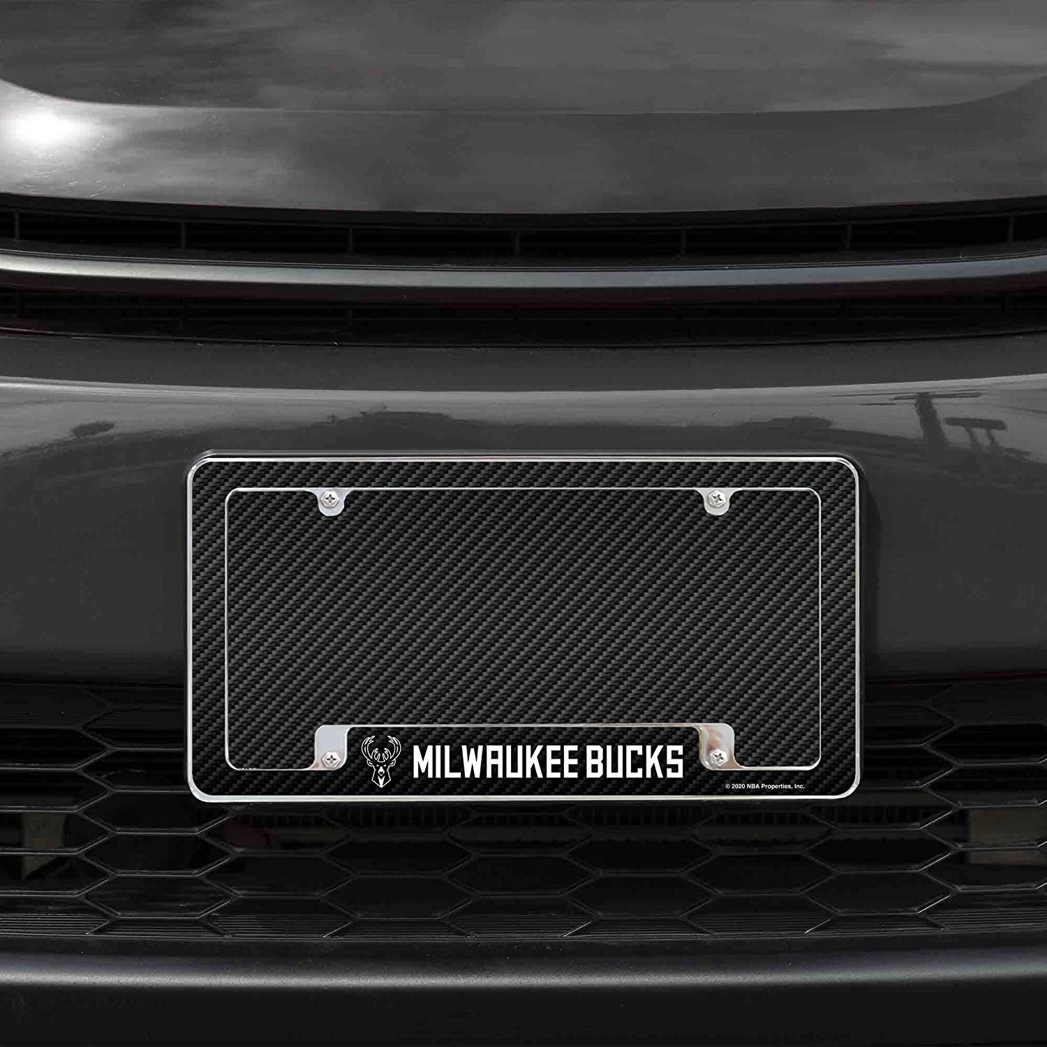 Milwaukee Bucks Metal License Plate Frame Chrome Tag Cover Carbon Fiber Design 6x12 Inch 2