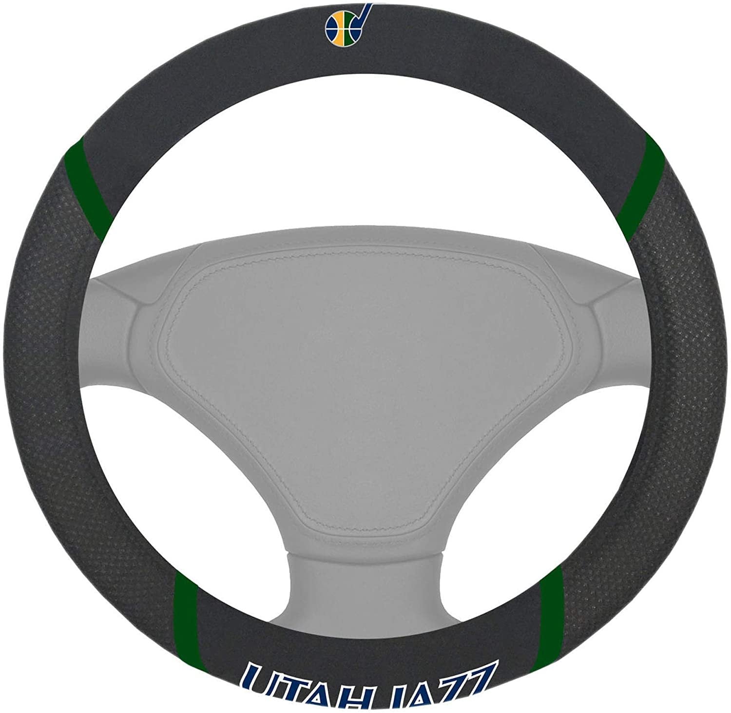 Utah Jazz Steering Wheel Cover Premium Embroidered Black 15 Inch 1