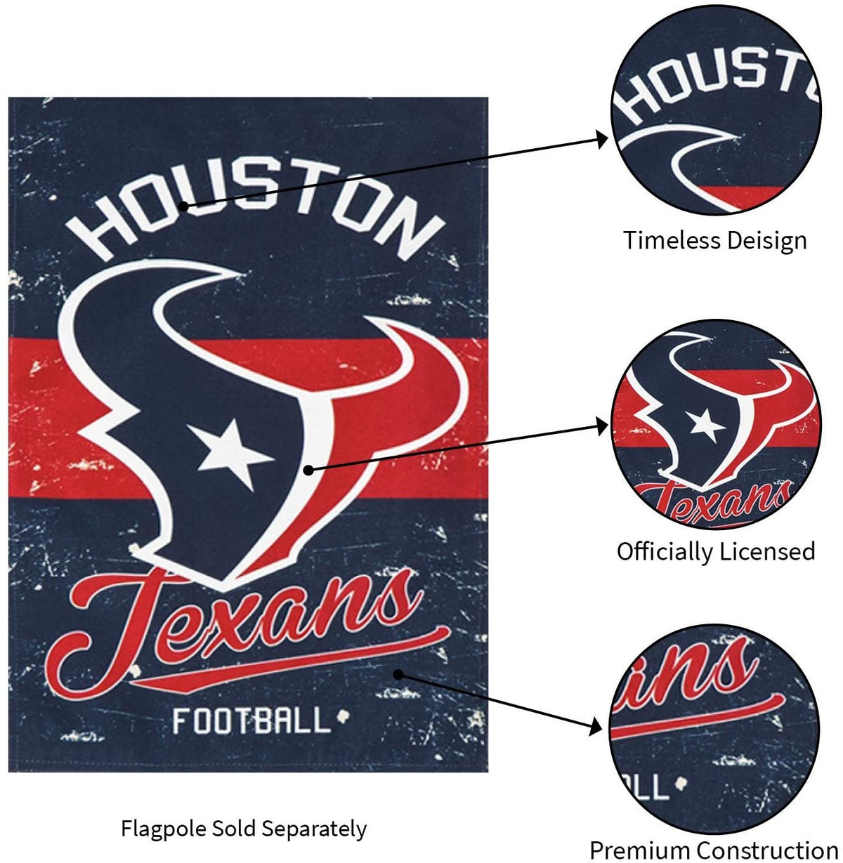 Houston Texans Premium Garden Flag Banner, Double Sided, Retro Vintage Design, Linen, 13x18 Inch 7
