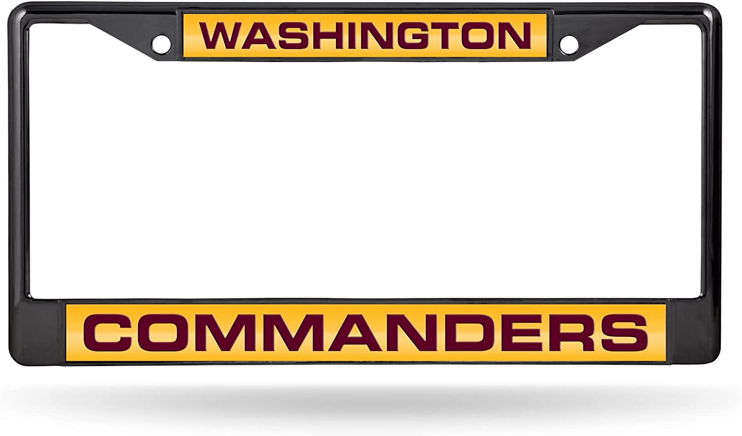 Washington Commanders Black Metal License Plate Frame Tag Cover, Laser Acrylic Mirrored Inserts, 12x6 Inch 1