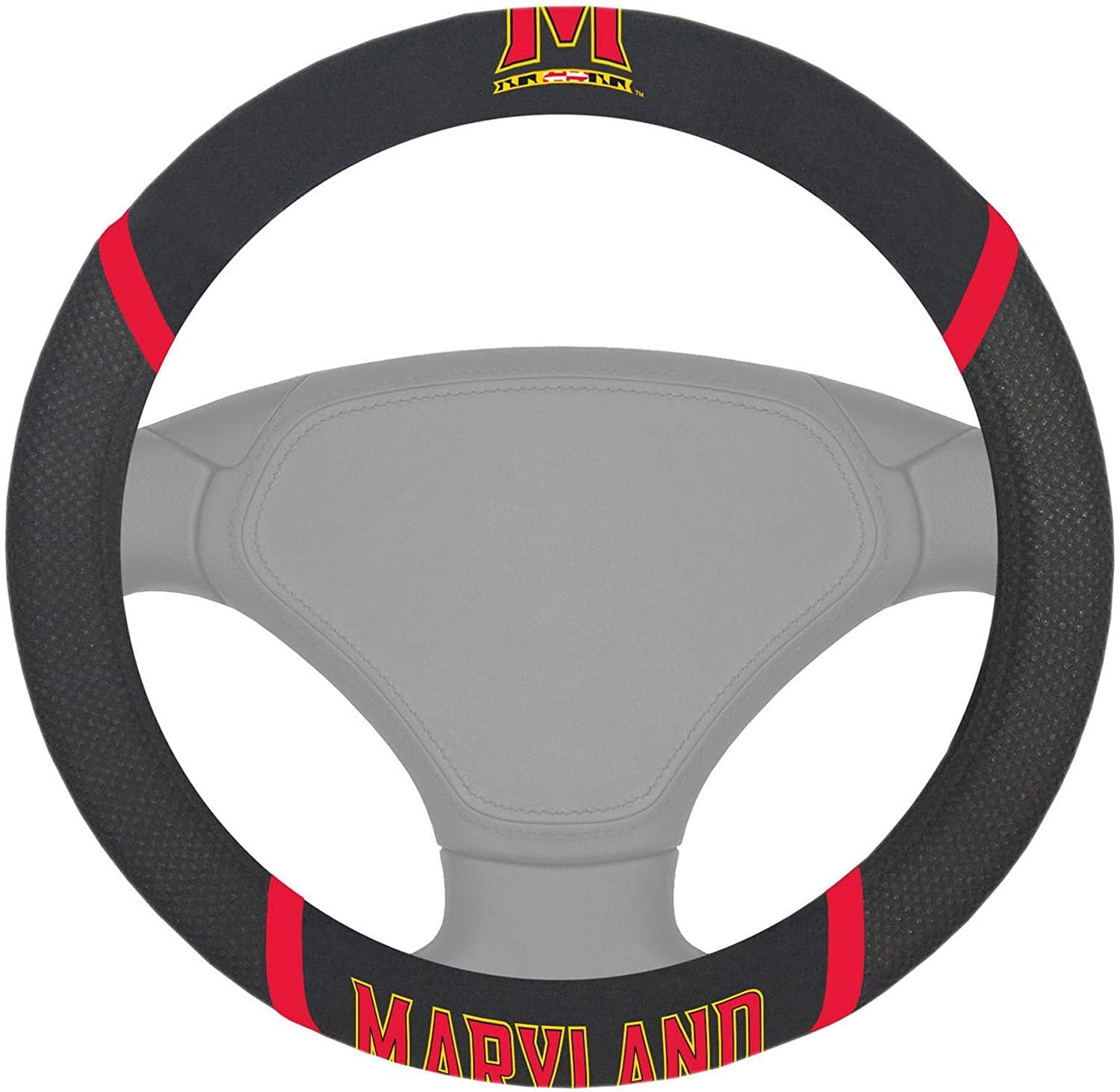 Maryland Terrapins Steering Wheel Cover Premium Embroidered Black 15 Inch University of 1