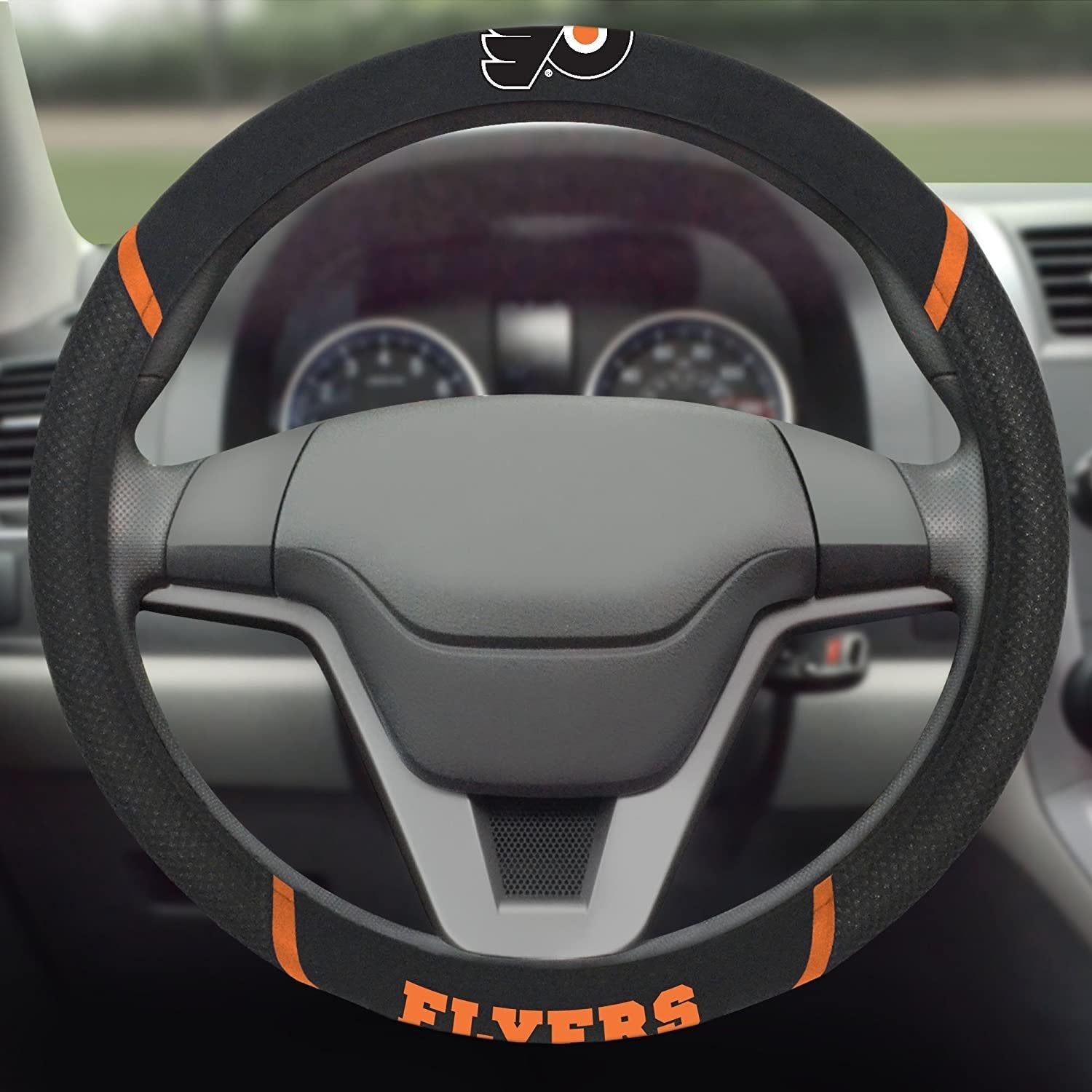 Philadelphia Flyers Steering Wheel Cover Premium Embroidered Black 15 Inch 3