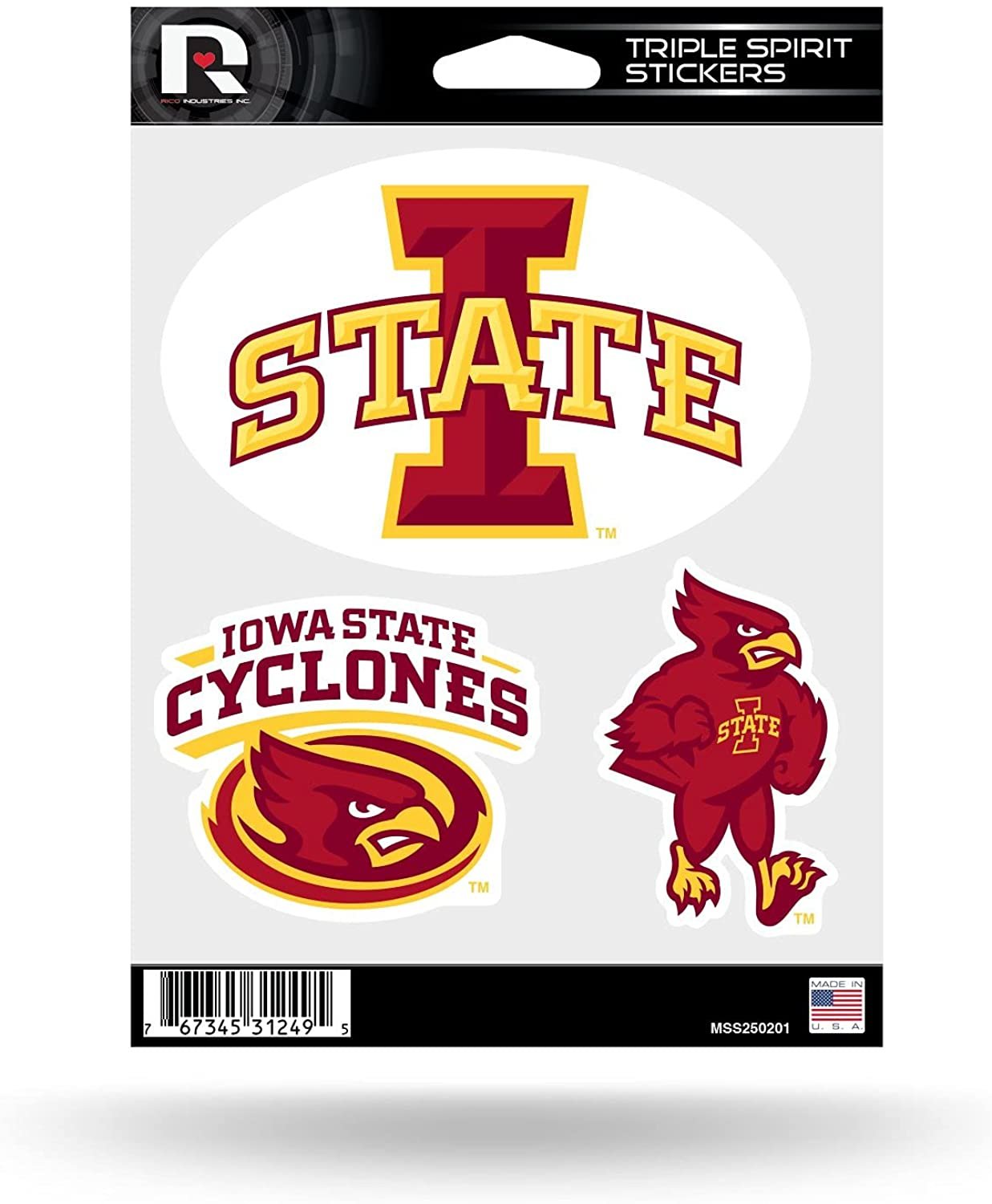 Iowa State University Cyclones 3 Piece Decal Sheet Triple Sticker 1