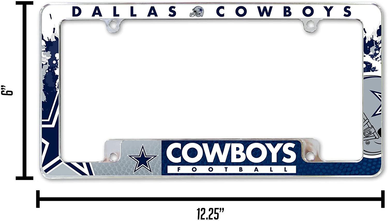 Dallas Cowboys Premium Metal License Plate Frame Tag Cover, All Over Design, 12x6 Inch 3