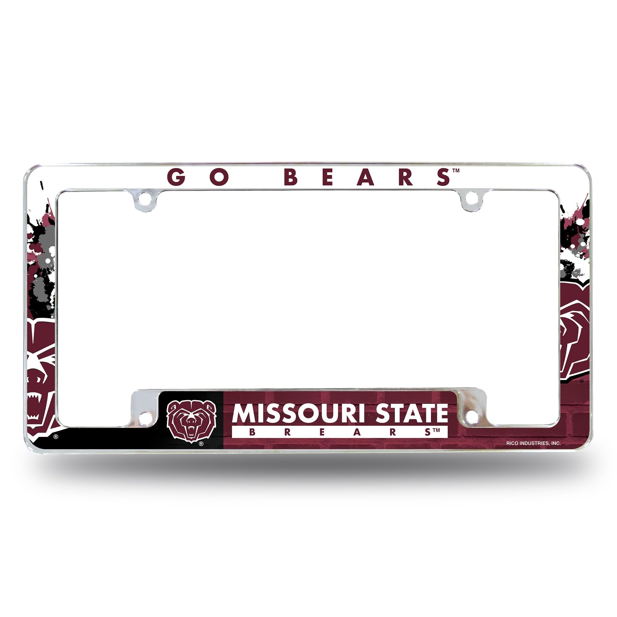 Rico Industries NCAA Missouri State Bears Primary 12" x 6" Chrome All Over Automotive License Plate Frame for Car/Truck/SUV