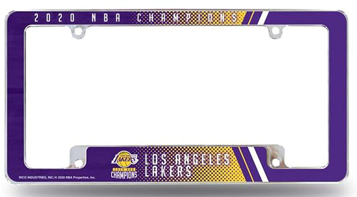 Los Angeles Lakers 2020 Champions Metal License Plate Frame EZ View Design All Over Style Heavy Gauge Chrome Tag Cover Basketball 1