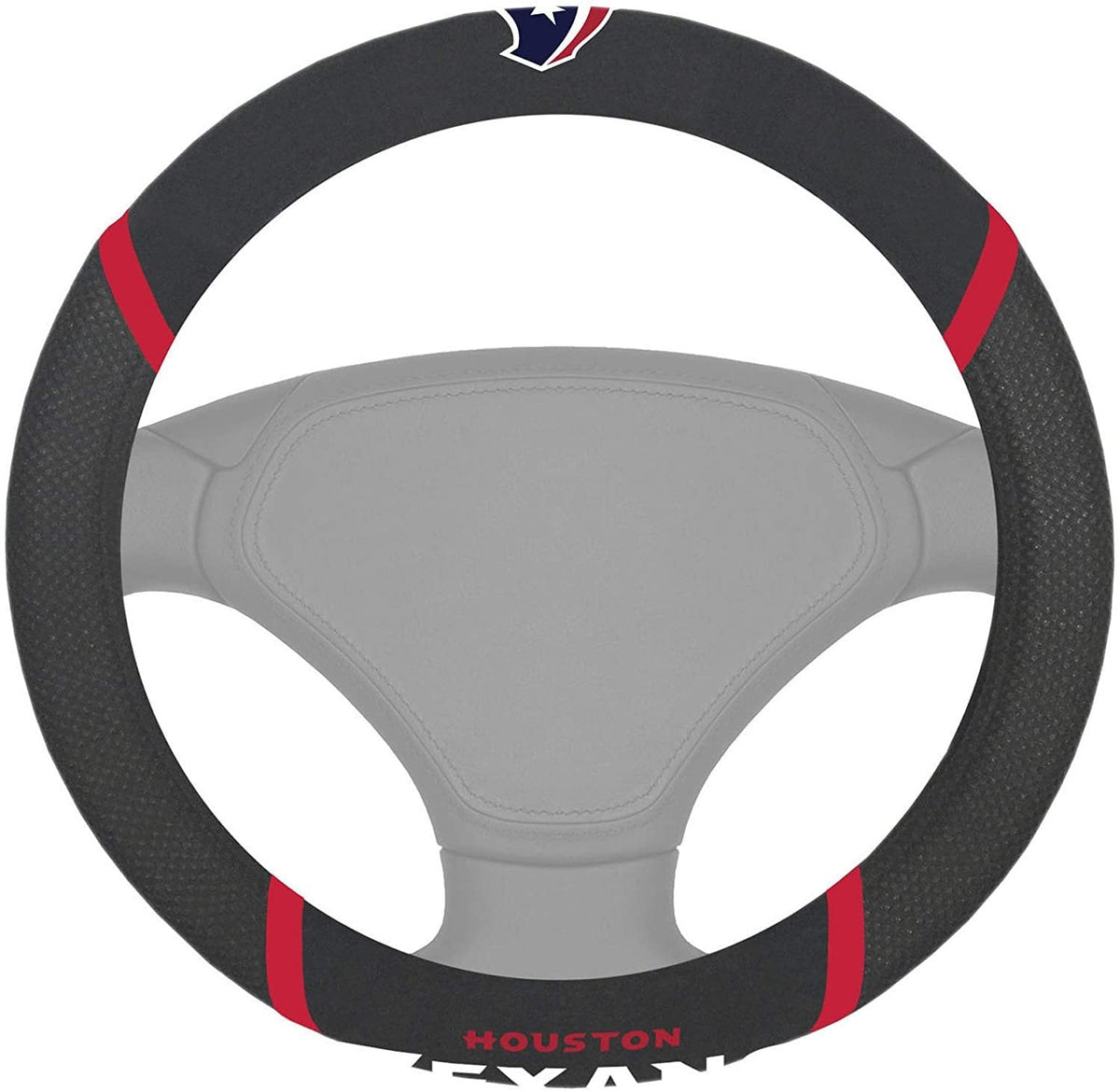 Houston Texans Premium 15 Inch Black Emroidered Steering Wheel Cover 1