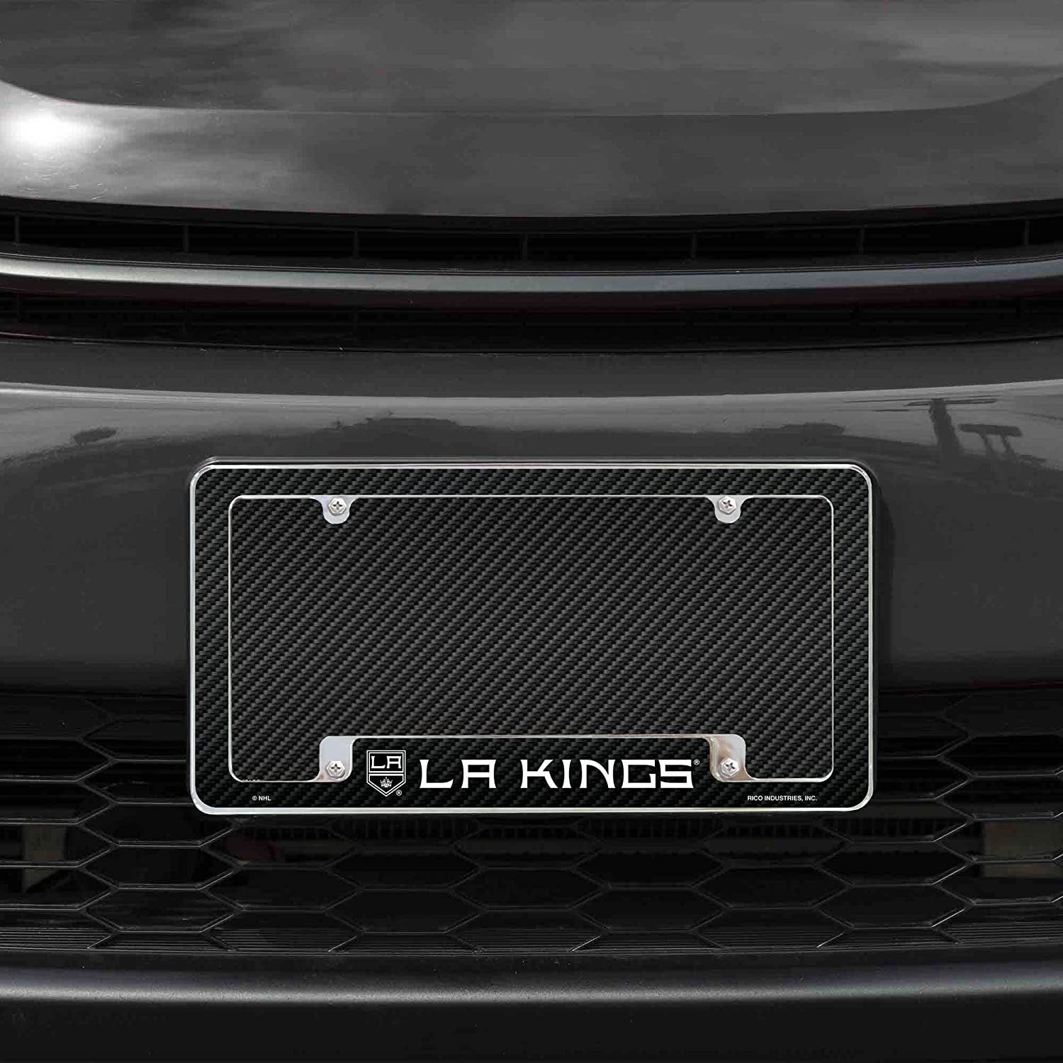 Los Angeles Kings Metal License Plate Frame Tag Cover Carbon Fiber Design 12x6 Inch