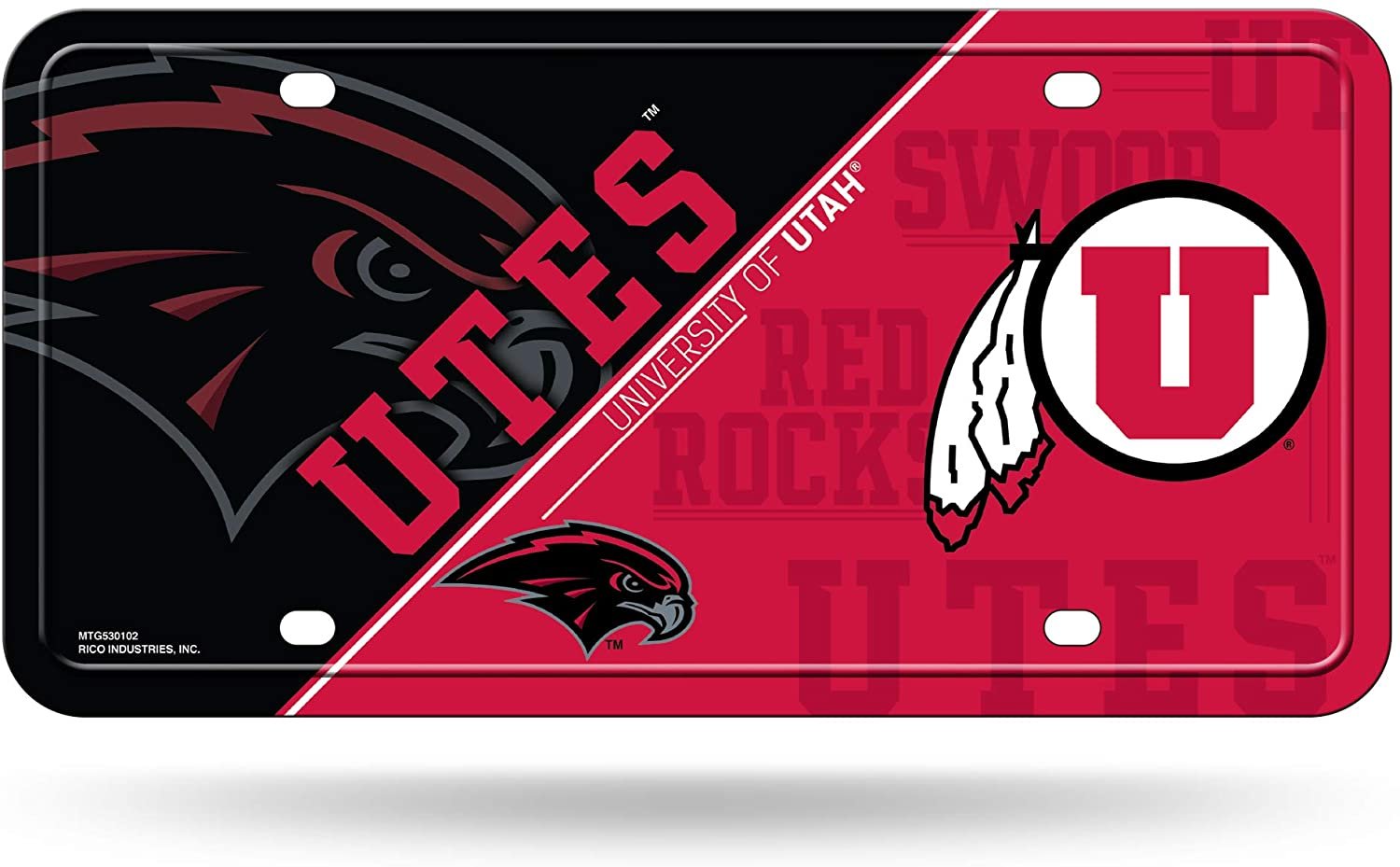University of Utah Utes Metal Auto Tag License Plate, Split Design, 6x12 Inch 1