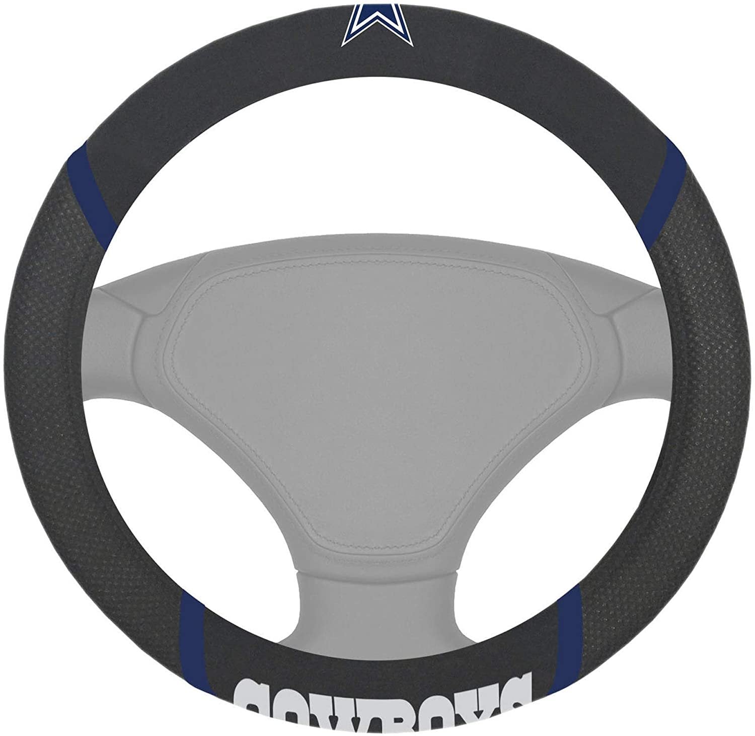 Dallas Cowboys Premium 15 Inch Black Emroidered Steering Wheel Cover 1