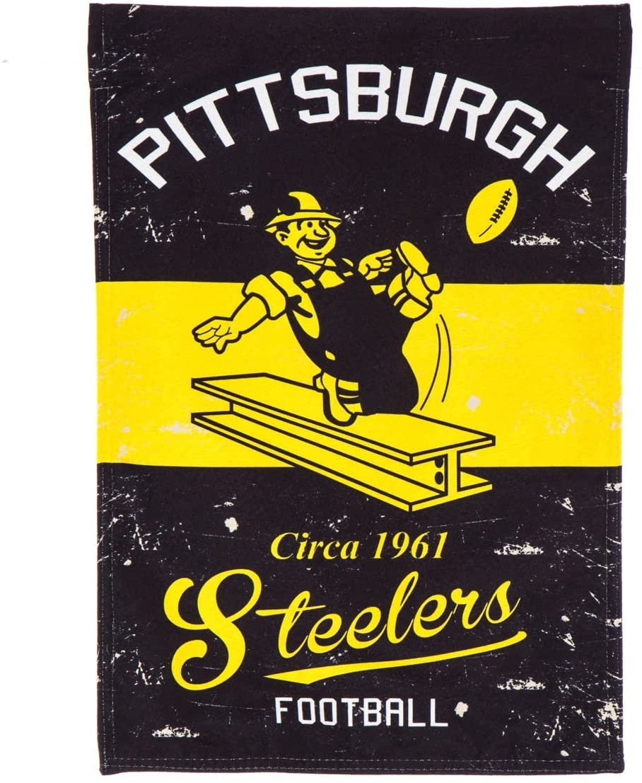 Pittsburgh Steelers Premium Garden Flag Banner, Double Sided, Retro Vintage Style, Linen, 13x18 Inch 1